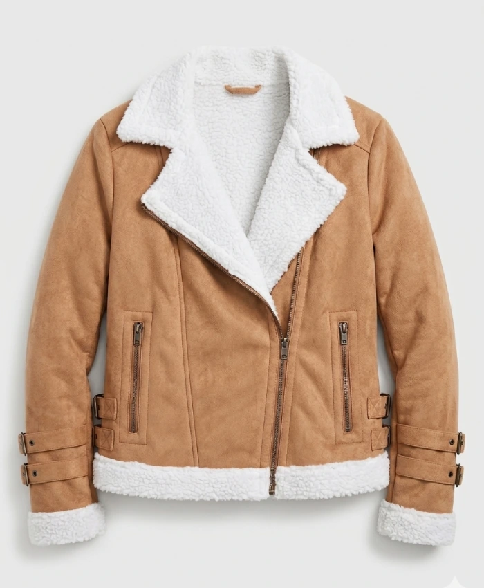 womens Brown Suede Biker Jacket with Fur Lining
