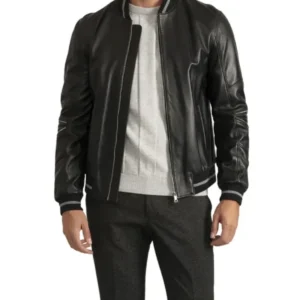 Men's Black MA-1 Real Leather Flight Bomber Jacket