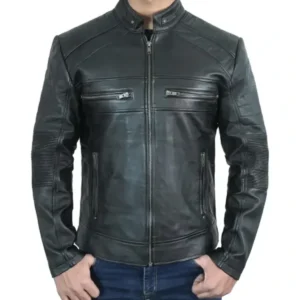 Classic Men's Black Cafe Racer Leather Jacket
