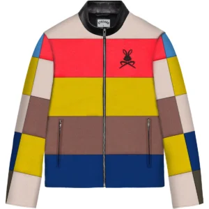 Men's Multicolor Color Block Real Leather Jacket