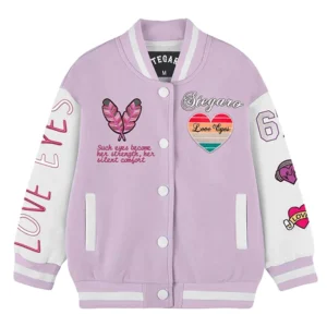 Women's Love Eyes Embroidered Varsity Jacket
