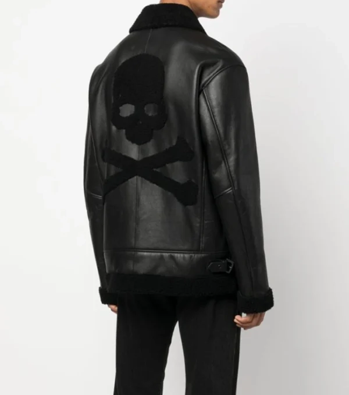 Men's Black B3 Sheepskin Jacket with Skull Print - Image 4