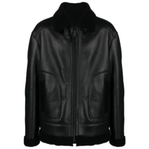Men's Black B3 Sheepskin Jacket with Skull Print