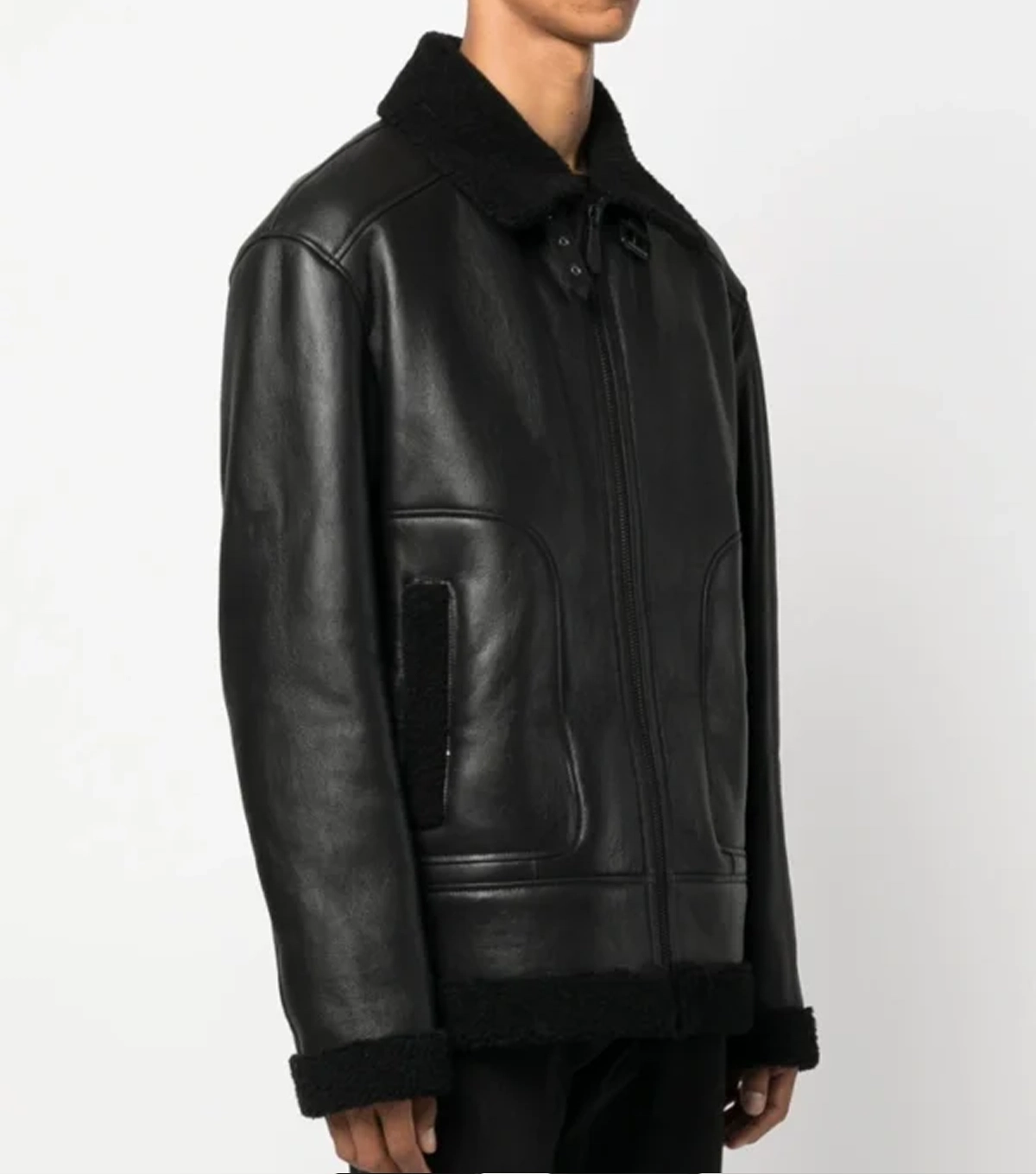 Men's Black B3 Sheepskin Jacket with Skull Print - Image 3