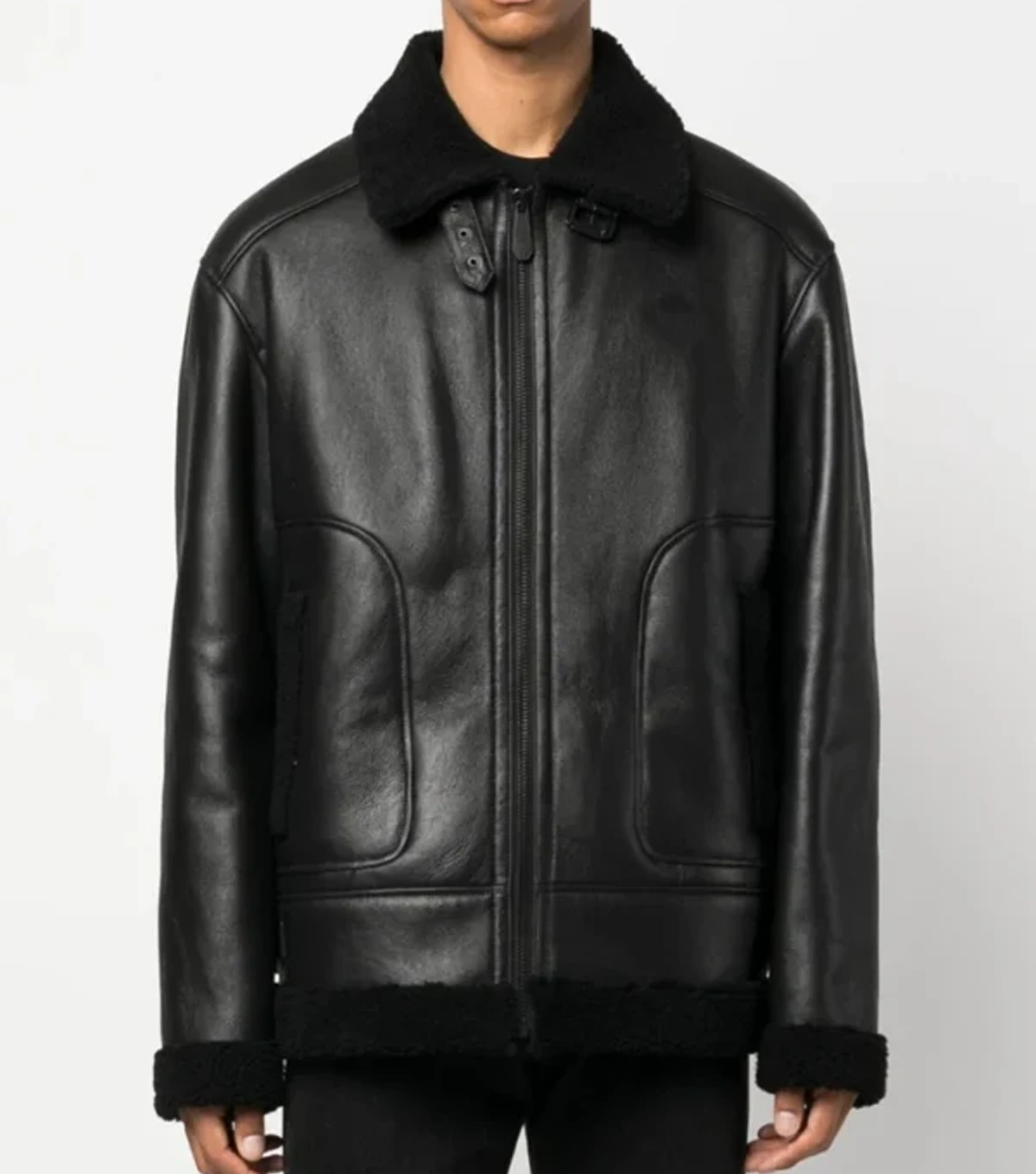 Men's Black B3 Sheepskin Jacket with Skull Print - Image 2