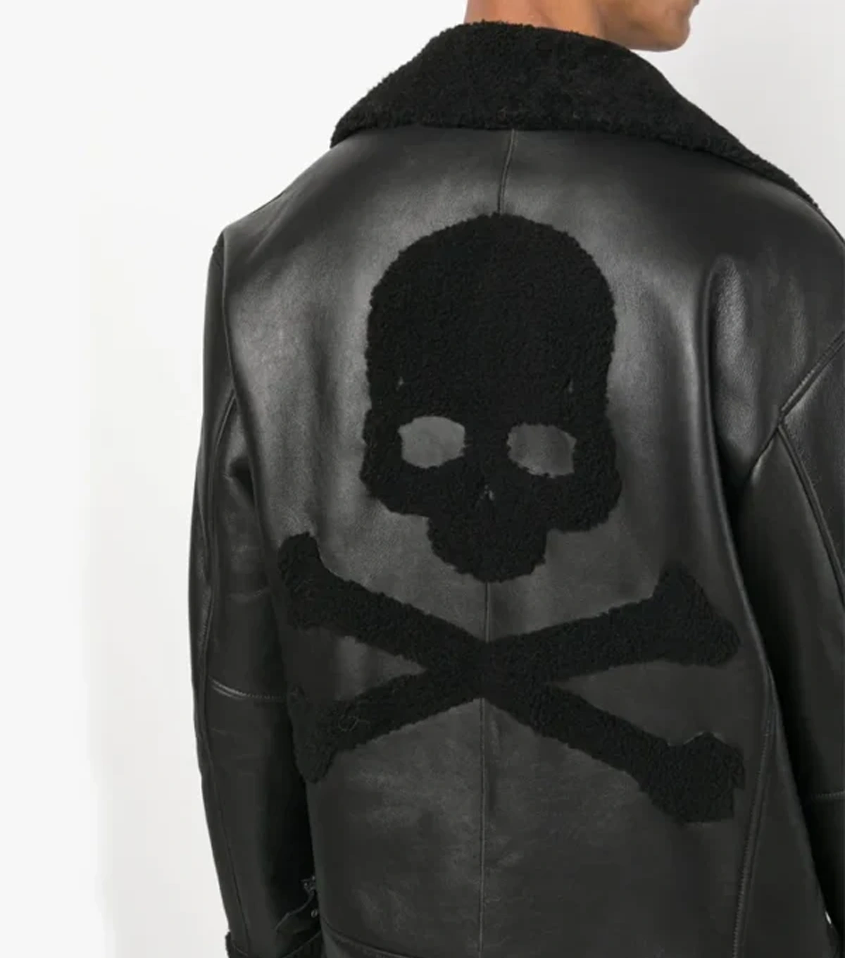 Men's Black B3 Sheepskin Jacket with Skull Print - Image 5