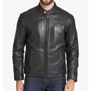 Men's Classic Black Cafe Racer Real Leather Jacket