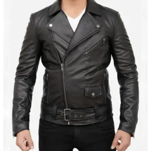 Men's Black Leather Asymmetrical Biker Jacket