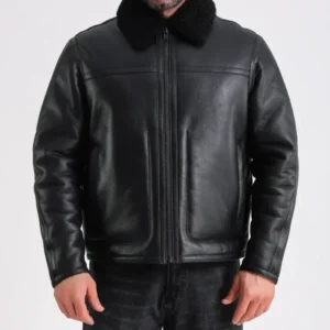 Men's Black Leather Jacket with Shearling Lining