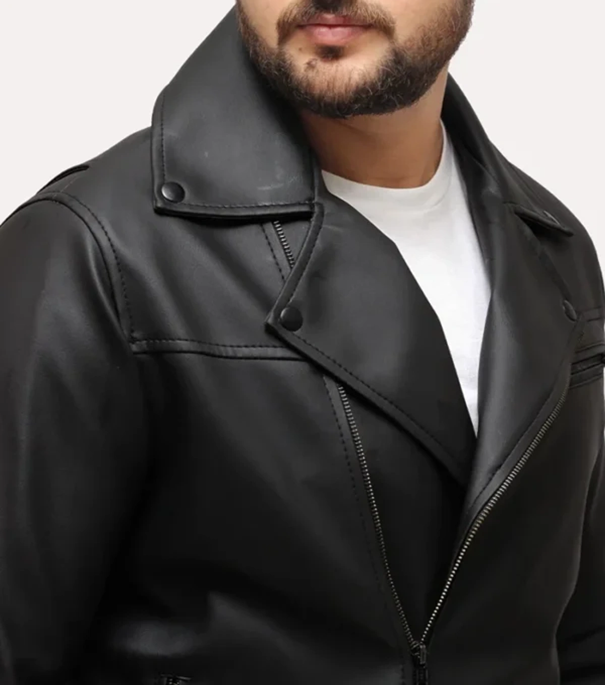Men's Black Leather Moto Jacket - Image 4