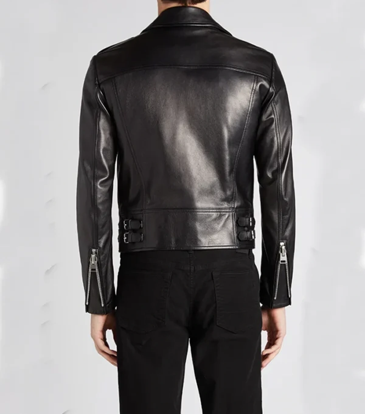 Mens Premium Leather Black Biker Jacket - Image 5