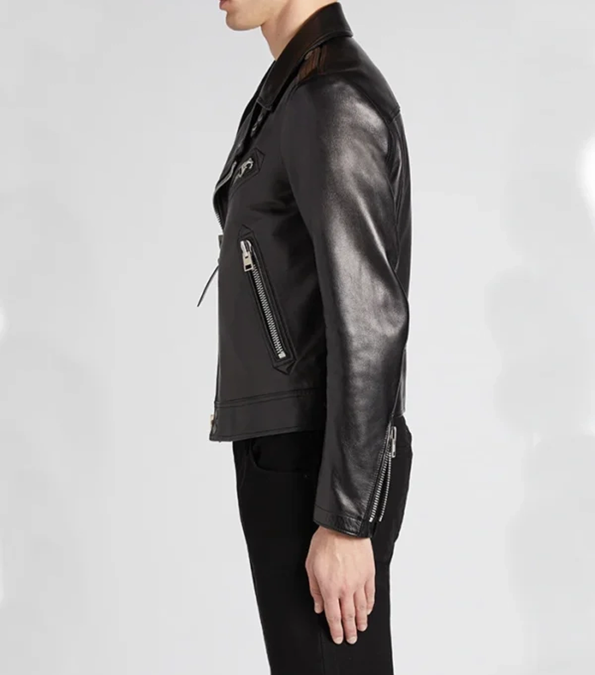 Mens Premium Leather Black Biker Jacket - Image 3