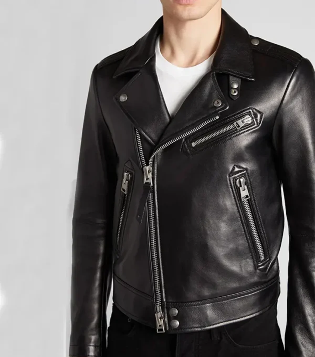 Mens Premium Leather Black Biker Jacket - Image 2