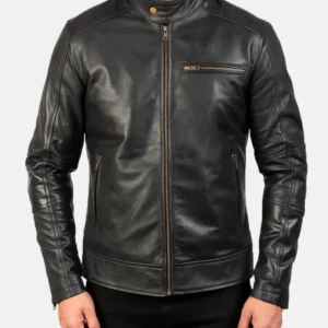 Men's Slim Fit Black Cafe Racer Real Leather Jacket