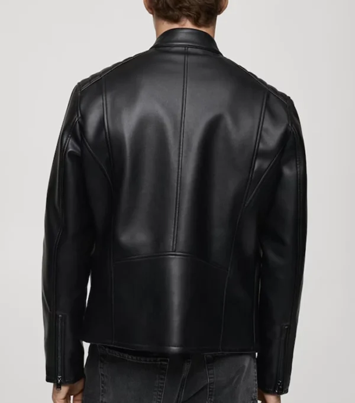Onyx Black Cafe Racer Real Leather Zip-Up Jacket with Erect Collar - Image 7