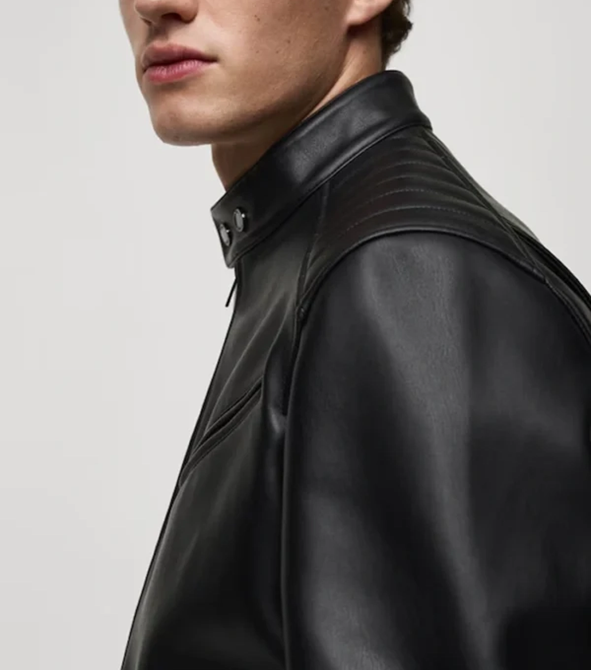 Onyx Black Cafe Racer Real Leather Zip-Up Jacket with Erect Collar - Image 5