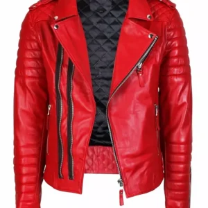 Classic Red Leather Motorcycle Outfit Zipper Style