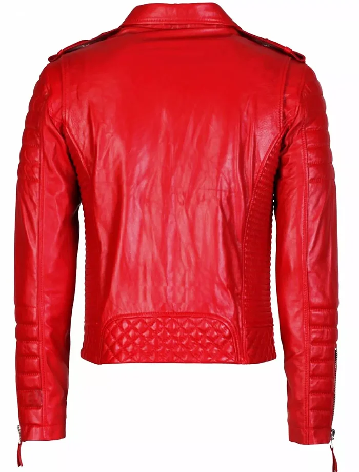 Classic Red Leather Motorcycle Outfit Zipper Style - Image 3